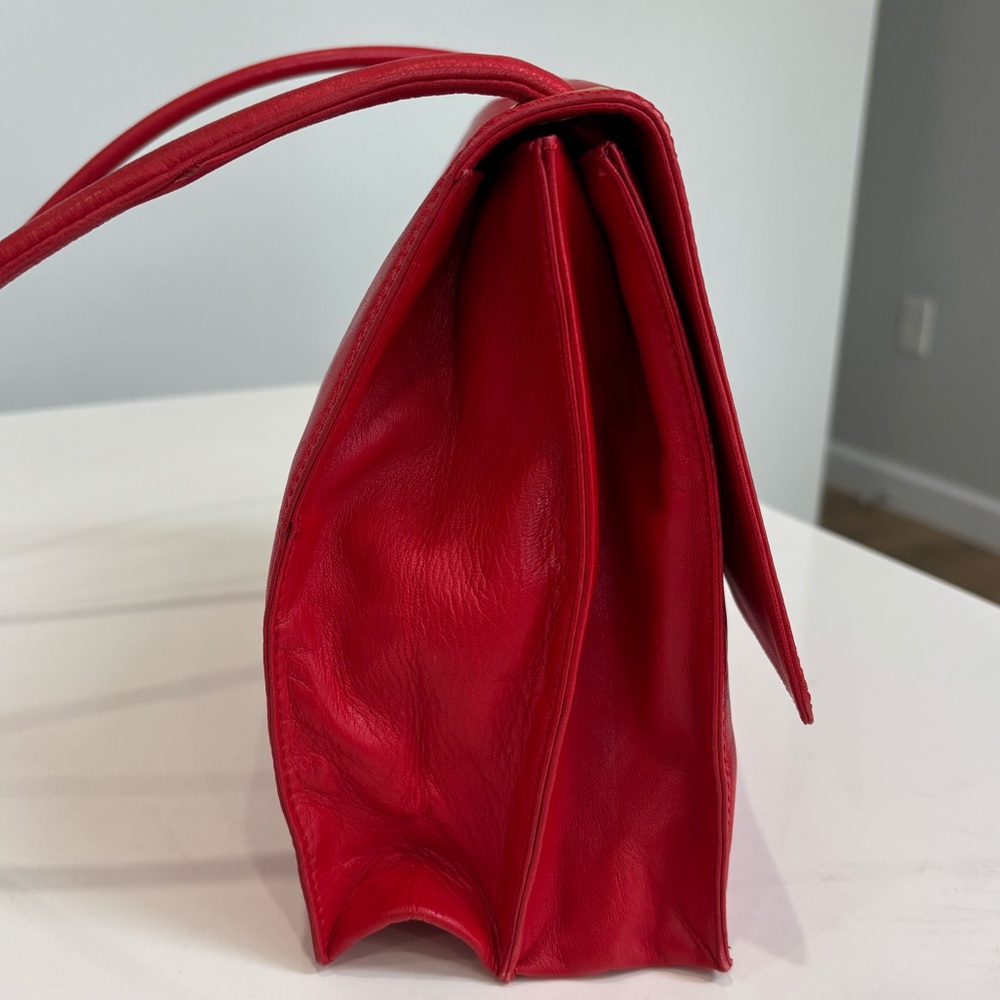 Loewe Red Leather Shoulder Bag Structured Vintage Gold Hardware Statement - Picture 6 of 13